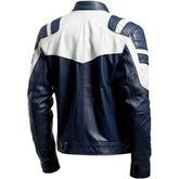 Blue Brando Slim-Fit Genuine Sheepskin Biker Leather Jacket For Men